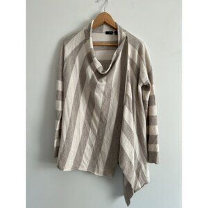 JOBIS Open Front Cardigan Sweater Angora Blend Beige White Stripes Size Large /